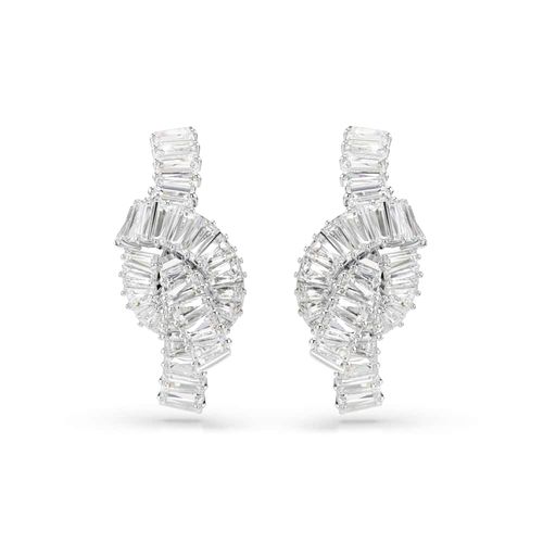 Brincos Matrix, Lapidação Baguete, Nó, Brancos, Revestido em ródio