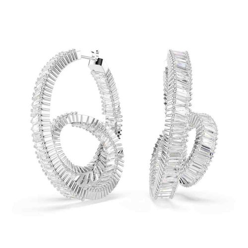 Brincos argola Matrix, Lapidação Baguete, Fita, Brancos, Revestido em ródio