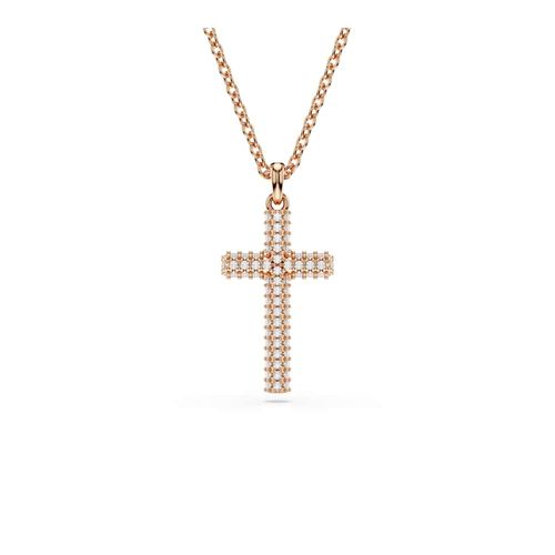 Pingente Insigne, Cruz, Branco, Revestido em rosa dourado