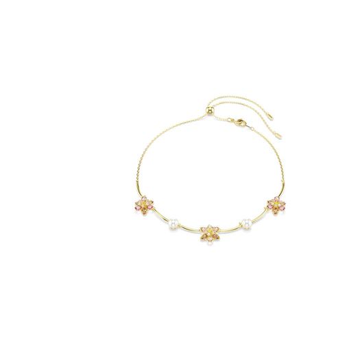 Colar Idyllia, Crystal Pearl, Combinação de lapidações, Flor, Multicor, Revestido em dourado