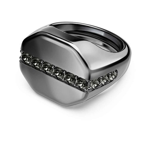 Anel Dextera Octagon, Modelo octagonal, Lapidação redonda, Preto, Revestida em ródio