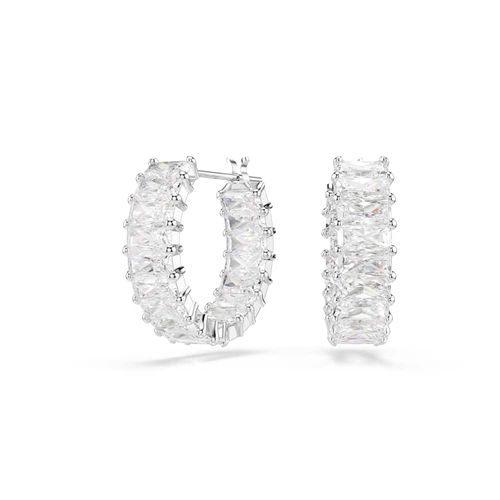 Brincos argola Matrix, Lapidação Baguete, Brancos, Revestido em ródio