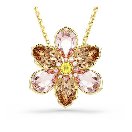 Pingente e pregadeira Idyllia, Combinação de lapidações, Flor, Multicores, Revestido em dourado