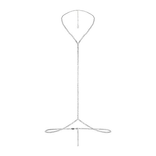 Corrente corporal Swarovski x SKIMS, Lapidação redonda, Corrente de strass, Forma em Y, Branca, Revestido em ródio
