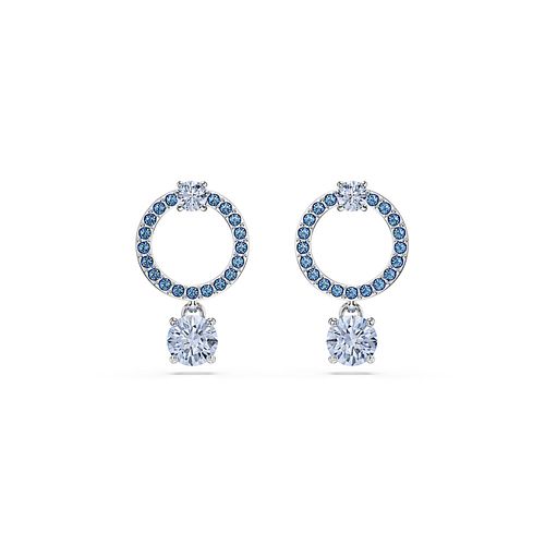 Brincos compridos Attract, Lapidação redonda, Azuis, Revestido em ródio