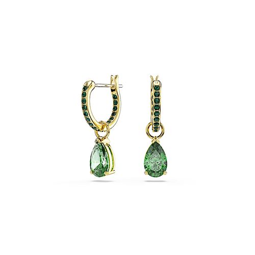 Brincos compridos Attract, Lapidação pera, Verde, Revestido em dourado