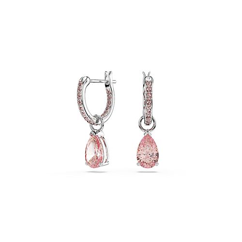 Brincos compridos Attract, Lapidação pera, Rosa, Revestido em ródio