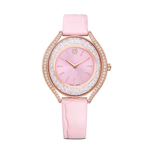 Relógio Crystalline aura, Fabricação suíça, Pulseira de couro, Rosa, Acabado em ouro rosa