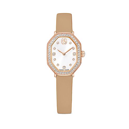 Relógio Dextera octagon, Fabricação suíça, Pulseira de couro, Castanho, Acabado em ouro rosa