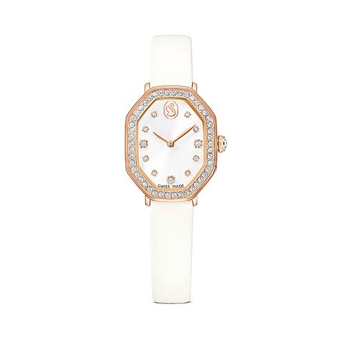 Relógio Dextera octagon, Fabricação suíça, Pulseira de couro, Branco, Acabado em ouro rosa