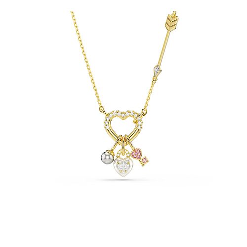 Pingente Idyllia, Combinação de lapidações, Coração, chave, Rosa, Acabado em tom dourado