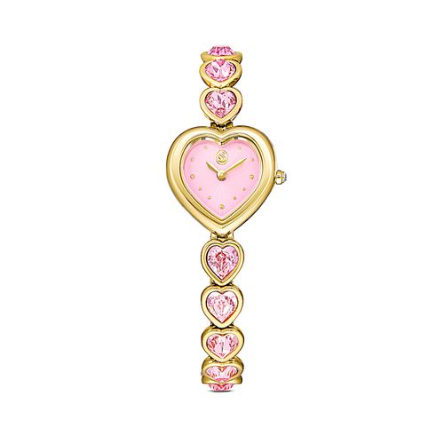 Relógio Idyllia Heart, Bracelete em cristal, Rosa, Acabado em tom dourado