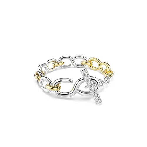 Pulseira Dextera, Lapidação redonda, Fecho em T, Branca, Acabado em combinação de metais