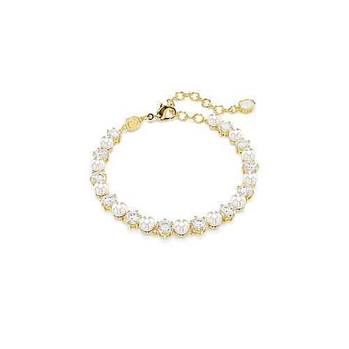Bracelete Tennis Matrix, Crystal Pearl, Lapidação redonda, Branca, Acabado em tom dourado