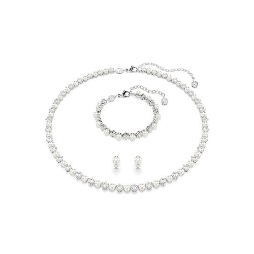 Conjunto Matrix, Crystal Pearl, Lapidação redonda, Branco, Acabado em ródio