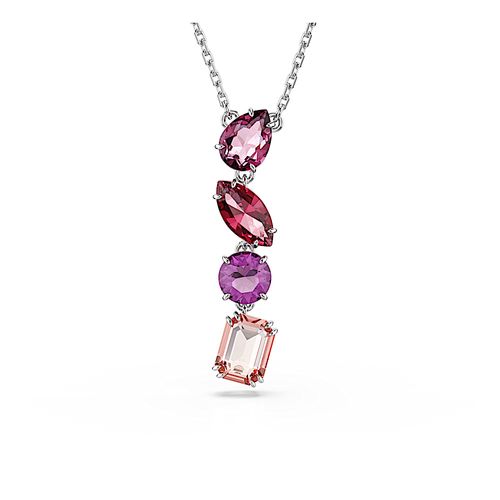 Pingente Gema, Combinação de lapidações, Rosa, Acabado em ródio