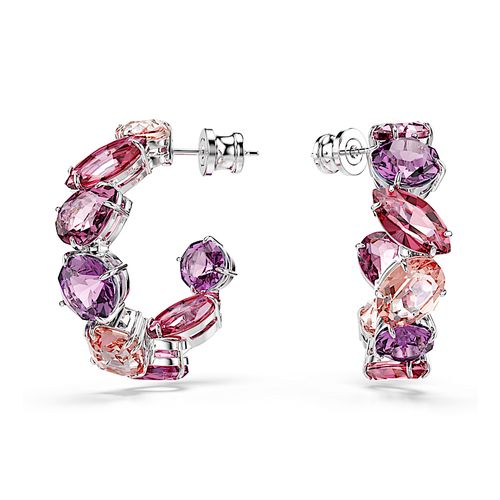 Brincos argola Gema, Rosa, Acabado em ródio