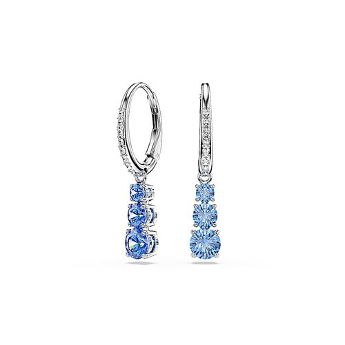 Brincos compridos Stilla Attract, Lapidação redonda, Pavé, Azuis, Acabado em ródio