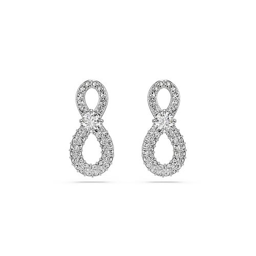 Brincos stud Hyperbola, Lapidação redonda, Pavé, Infinity, Branco, Acabado em ródio