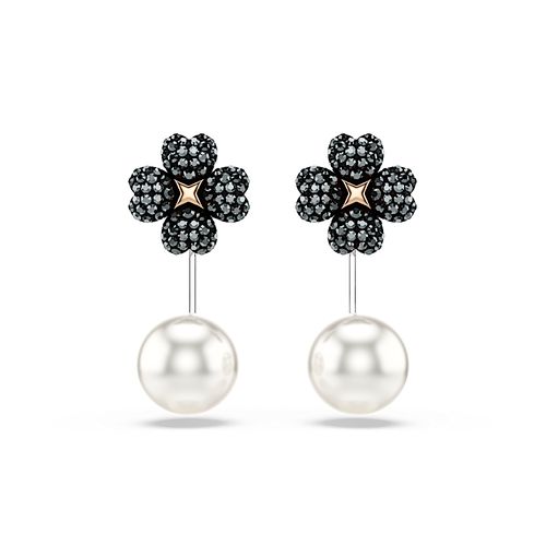 Brincos Latisha, Pavé, Trevo de quatro folhas, Pretos, Acabado em combinação de metais
