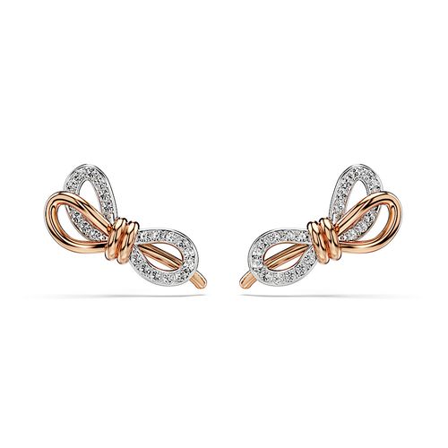 Brincos stud Lifelong, Pavé, Laço, Branco, Acabado em combinação de metais