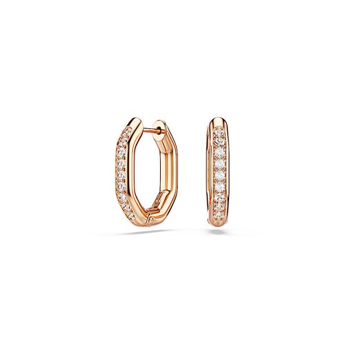 Brincos argola Dextera, Modelo octagonal, Lapidação redonda, Pequenas, Brancos, Acabado em ouro rosa