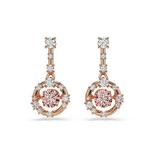 Brincos compridos Constella, Lapidação redonda, Dancing stone, Rosa, Acabado em ouro rosa