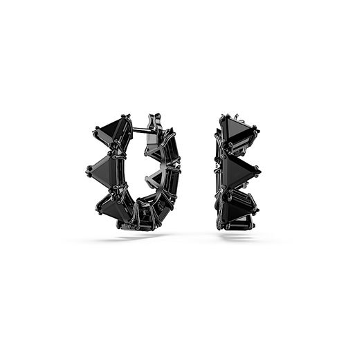 Brincos argola Matrix, Lapidação em triângulo, Triângulo, Mini, Pretos, Acabado em ródio