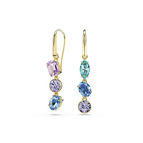Brincos compridos Gema, Design assimétrico, Combinação de lapidações, Multicor, Acabado em tom dourado