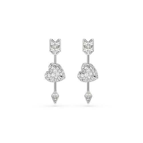 Brincos compridos Idyllia, Combinação de lapidações, Coração com flecha, Branco, Acabado em ródio