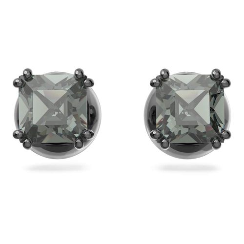 Brincos stud Millenia, Pretos, Lacada a ródio