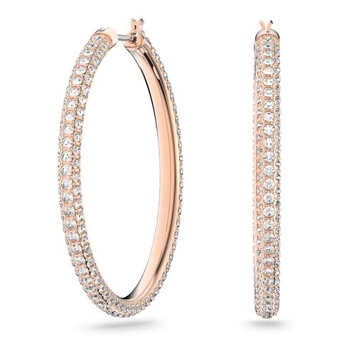 Brincos Stone Hoop, Rosa, Revestido em Tom de Ouro Rosa