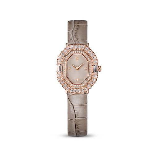 Relógio Matrix octagon, Pulseira de couro, Bege, Acabado em ouro rosa